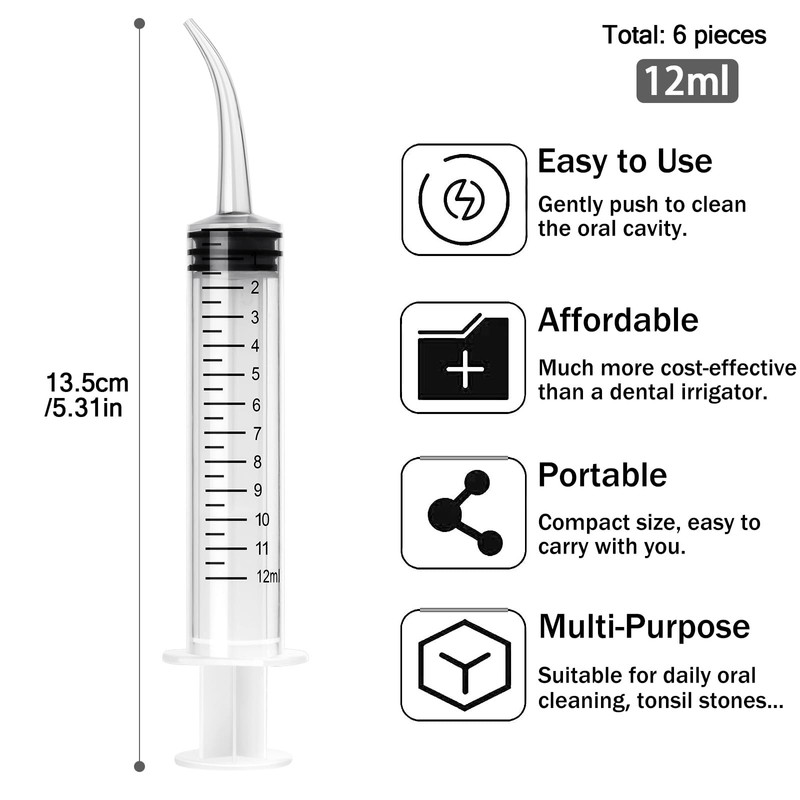 JETOP Dental Syringe 12ml Dental Irrigation Syringe with Curved Tip