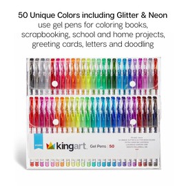KINGART 400-50 Glitter Rollerball Gel Pens, 50 Sparkling Colors with Soft-Grip Comfort, XL Ink Cartridge - More Ink, Great for All Ages, Writing, Coloring, Doodling, Scrapbooking, Journaling & More