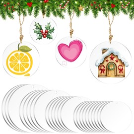 Glarks 24pcs 65/75/88/100mm Blank Clear Circle Disc with Hole Set, Round Acrylic Blanks Bulk with Hole, Circle Disc Ornament, Clear Acrylic Discs for Paintings, Art Craft