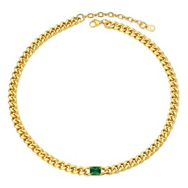 Prosteel Emerald Green Stone Jewelry Short Necklace For Women Teens Cuban Link Chain Choker