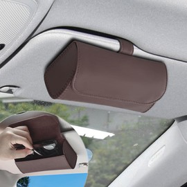 Sunglasses Holder for Car Sun Visor, Car Eyeglass Holder, Leather Auto Eyeglasses Storage Case with Hidden Magnetic Closure, Vehicle Visor Accessories Protective Glasses Organizer Box for Woman Man