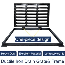 TIANYAMAI Cast Iron Drain Grate and Frame, 24x16 Outdoor Drain Cover with Base, B Class Sewer Grate, Durable Heavy Duty Channel Grate, Black Rectangle Drainage Grate for Driveway, Concrete
