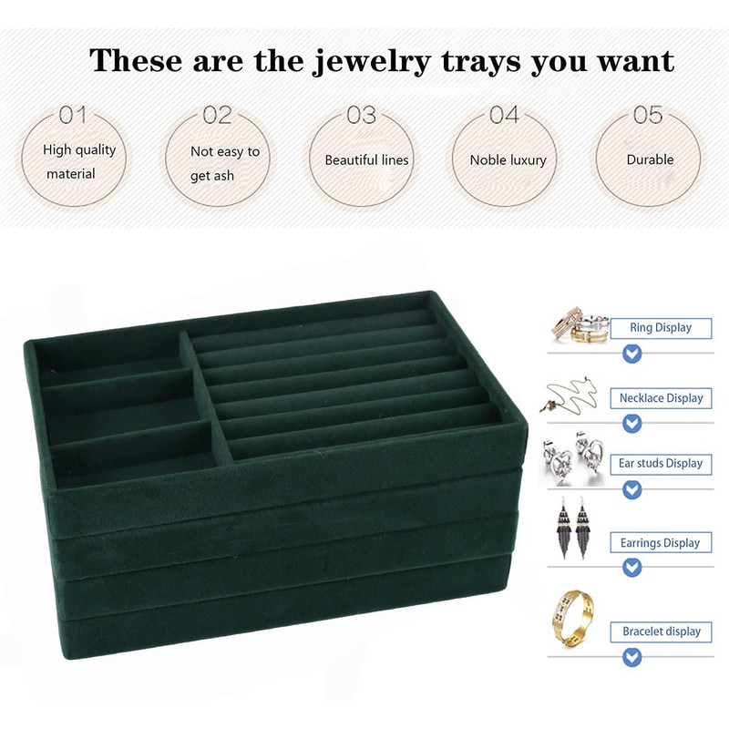 Stackable Jewelry Organizer for Drawer, Velvet Jewelry Storage Inserts, Jewelry