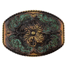 Western Floral Engraved Ornate Design Belt Buckle, Fits 1-1/2"(38mm) Belt (Antique Patina)