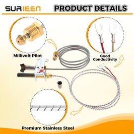 SURIEEN Natural Gas LP Pilot Burner Assembly, 36" Leads Millivolt Pilot Assembly, Replacement for Grand Canyon Variable Flame Vent Free Burner System (Grand Canyon Millivolt Pilot Assembly NG with LP)