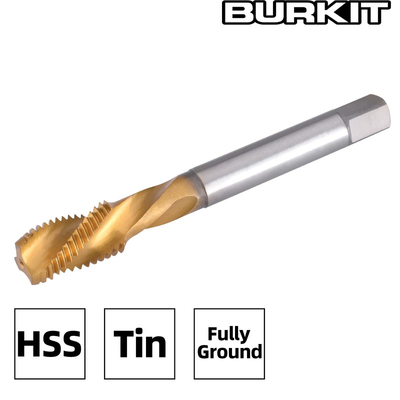Burkit M10 X 1.5 Spiral Flute Tap, HSS Titanium Coated