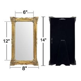JANDERART Gold Vintage Mirror 8x14 Inch, Antique Ornate Decorative Mirror for Desk & Wall, Small Vanity Mirror for Makeup Wall Decor, Antique Gold