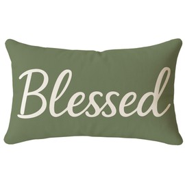 HERHOME Decorative Throw Pillow Covers 12x20 Inch Sage Green – Blessed Lumbar Cushion Case Spring Summer Farmhouse Decor for Couch Sofa Bedroom Rustic Home Decorations