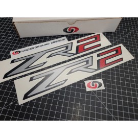 UNDERGROUND DESIGNS ZR2 Decals (2pk) Custom Off Road Truck Bedside Stickers 15-25 Silverado Colorado - Gloss Black Base, SIlver "ZR", Red "2"