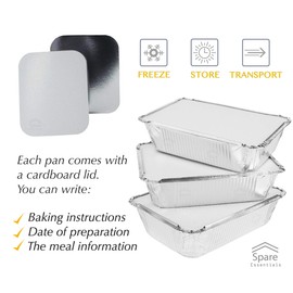 55 Pack - Aluminum Pan / Containers with Lids / Foil Containers / Aluminum Pans with Lids / Take Out Containers / Disposable Pans / Aluminum Foil Food Containers / Freezer meals containers (2.25 LB)
