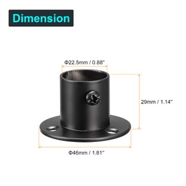 sourcing map 0.88'' Dia Stainless Steel Pole Sockets Flange Rod Holder Bracket Support with Screws for Bathroom Closet Curtain, Set of 8, Black