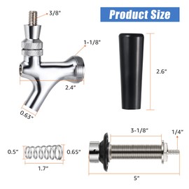 Imaictuu Beer Shank Chrome-Plated Draft Beer Faucet Parts，4" Shank 1/4" Barb Stainless Steel Core Self-Closing Spring No Leaking Beer Tap Faucet Kit for Home Brewing
