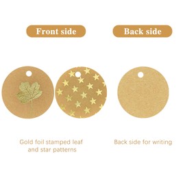 Hollmul 72PCS Kraft Paper Gift Tags with Gold Foil Star and Leaf Design - Round Labels with Jute Twine for DIY Crafts, Party Favors, and Gift Wrapping