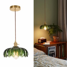 XZHGCEE Glass Pendant Light Vintage Light Fixtures, Glass Pendant Lights Kitchen Island, Gold Pendant Light, Modern Chandelier Pendant Shade Green Light Fixture for Bedroom Dining Room