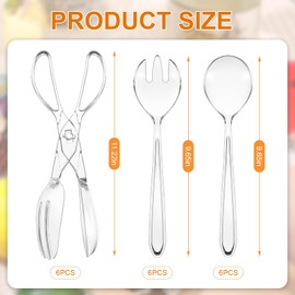 Lanties 18 Pack Plastic Serving Utensils 9" Clear Disposable Utensils Set Includes 6 Pcs Serving Spoons 6 Pcs Serving Forks 6pcs Serving Tongs for Birthday Wedding Parties Buffet Cutlery Serving Food