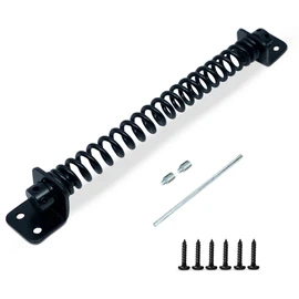 Gate Spring Closer for Wooden Gate Automatic Door Closer with Black Powder Coating Weather Resistant, Ideal for Outdoor Usage - 8'' Fittings Included
