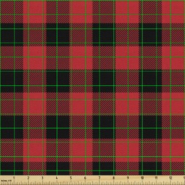 Ambesonne Plaid Fabric by The Yard, Lumberjack Fashion Buffalo Style Checks Pattern Retro Style with Grid Composition, Decorative Fabric for Upholstery and Home Accents, 1 Yard, Orange Black