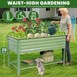 Elevated Raised Garden Bed 2' x 4'- Galvanized Metal Planter Boxes with Legs & Storage Rack, Outdoor Planters for Backyard/Patio/Balcony, with Drainage Holes for Vegetables, Flowers, Herbs, Green