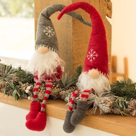 Long Legged Nordic Gnomes Shelf Sitting Christmas Character Decorations Set of 2