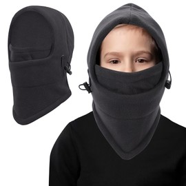 Winter Thermal Balaclava Kids,Multifunctional Windproof Kids Ski Mask Balaclava Adjustable Warm Face Cover Hat Hood Neck Warmer Scarf for Boys Girls Outdoor Sports (UK, Alpha, One Size, Dark Grey)