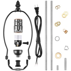 Canomo Black Make a Amp Kit Complete Lamp Kit with 8 Inch Harp, Lamp Pipe, 3 Way Socket and All Parts Needed and Instructions for DIY Lamp Rewire or Repair