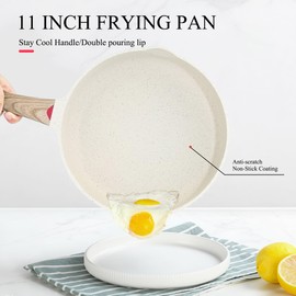 Vinchef Nonstick Frying Pan Anti Scratch,11 Inch Skillet Cast Aluminum Cookware, Induction Compatible White