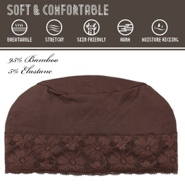 Lace Sleep Cap Soft Hat Liner Bamboo Head Cover for Wigs Brown