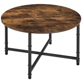 Yaheetech Round Coffee Table, Small Coffee Table for Living Room, Rustic Wood Circle Modern Coffee Table with Sturdy Metal Legs, Easy to Assemble, 31.5 x 17.7 Inches