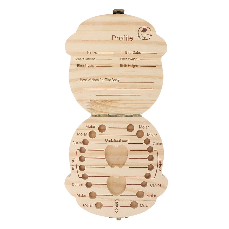 Tooth Keepsake Box, Individual Holes Primary Teeth Organizer Baby Wooden