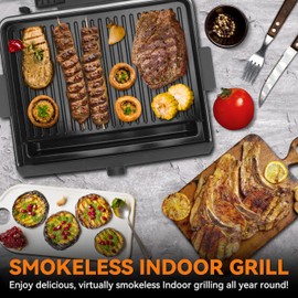 Baker's Friend Smokeless Indoor Grill with Removable Plates, Portable BBQ Grill, Electric Grill Indoor, Indoor Grills Electric Smokeless, Cooking & Grilling Gifts, Recipes Included, Graphite