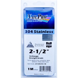 NailPRO 16 Ga x 1-1/4" Stainless Steel Finishing Nails, 1000 Count (2-1/2")