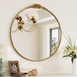 TokeShimi 24×24 Wall Mirror Vintage Gold Brass with Metal Frame,Round Mirror Antique for Wall,Retro Anthropologie Mirror for Fireplace,Mantel,Living Room