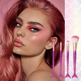 Makeup Brush Set 4pcs, Mermaid Make Up Brushes for Eyeshadow Blush Concealer Cosmetic Brushes, Blending Brush Tool Travel Makeup Brush Kit, Gift for Girls & Women