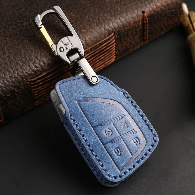 Hontumax Premium Leather 4-Button Key Fob Case Cover for Honda