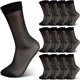 12 Pairs Men Extra Thin Dress Socks Soft Sheer Nylon Business Socks Summer Sheer Socks Man Breathable Dry Fit Crew Socks Men's Calf Socks