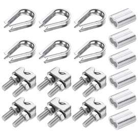 PATIKIL 18Pcs M5 304 Stainless Steel Wire Rope Kit, Wire Rope Cable Clip Clamp, Tube Thimble and Crimping Loop for 3/16 Inch Wire Rope Cable Thimbles, Silver