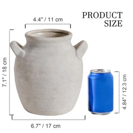 Vanselia Ceramic Flower Vase Home Decor - Farmhouse Table Vases with Handle Living Room Decoration Vintage Decorative Aesthetic for Shelf Coffee Dining Desk House Bookshelf Fireplace (7.1" Rustic)