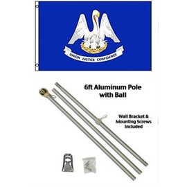 Moon 2x3 2x3 State of Louisiana Flag Aluminum Pole Kit Gold Ball Top - Bright Color UV Resistant - Prime Outside Garden Cave Home Decor