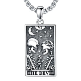 Lypic Tarot Card Necklace 925 Sterling Silver Skeleton Necklace Three of Swords/Lovers/Devil Tarot Jewelry Gifts for Men Women Unisex, Base, No Gemstone