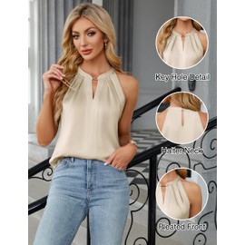 Blooming Jelly Womens Summer Tank Tops Halter Button Work Shirts Sleeveless Office Trendy Tops 2025 (Large, Beige)