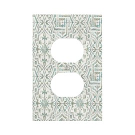 White Green Vintage Tile 1 Gang Outlet Covers Duplex Receptacle Wall Plate Decorative Electrical Faceplate Switchplates for Country Bedroom Decorate