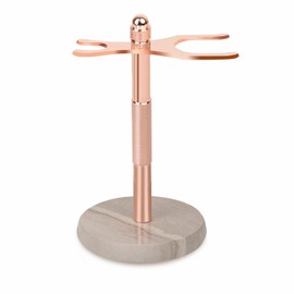 GMYIAK Razor Holder With Brush Stand, With Hand-Polished Marble Base Which Make The Razor Stand More Stable, Not Easy To Rust，Curved Design Fits Most Razors And Brushes，Can Be A Gift For Men