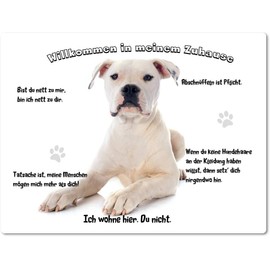 Merchandise for Fans Tin Sign / Warning Sign / Door Sign Aluminium 20 x 30 cm Welcome to My Home Motif American Bulldog 01