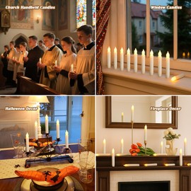 Lezonic Flameless Battery Operated Candlesticks Flickering, 12Pcs White LED Battery Christmas Window Candles, 6 Inch Short Taper Candles Hanging Floating by Touch, No Remote
