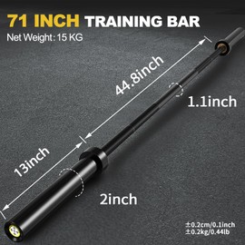 POWER GUIDANCE Chrome Olympic Barbell Bar, Weight Bar for lifting, Hip Thrusts, Universal Strength Training Bars ​33lb 6ft/70 inch (Black-6FT)