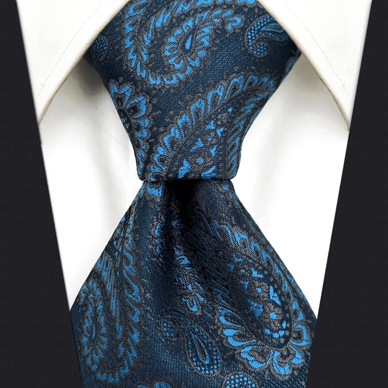 [S&W SHLAX&WING] Men's Necktie Set Necktie Paisley Dark Blue Turquoise,