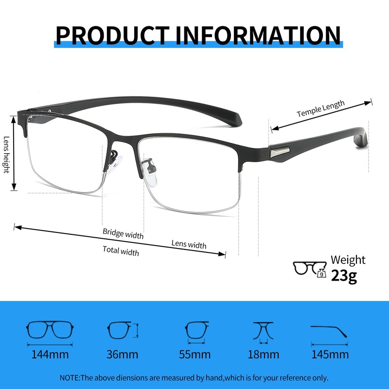 JOLLYNOVA Photochromic Progressive Reading Glasses Men,Half Rim TR90 Temples Blue