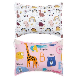 ALVABABY Toddler Pillowcases 2 Pack Organic Cotton Kids Pillow Cover Fit 13"x 18" or 12"x16" Envelope for Girl Boy Sleepy Travel(Pillowcase Only)