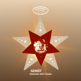 weigla - Fensterbild original Erzgebirge Stern Knecht Ruprecht I Weihnachtsdeko Fenster I 1 LED Lampe I 0,8 W, E14 I Fensterbild Weihnachten I Weihnachtsbeleuchtung Holz I Fensterdeko hängend