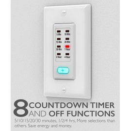 Fosmon Countdown Light Timer Switch for Bathroom, Heaters, 5-10-30-60 Min, 2-4 Hour Programmable in-Wall Timer Switch with 9 Settings 1875W, Neutral Wire Required, 2PACK, ETL Listed